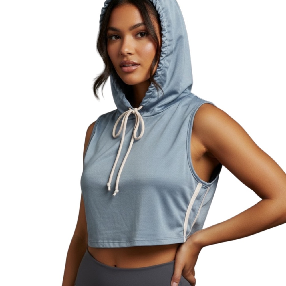 FASHION NOVA Hoodie Vest Blue Sleeveless Cropped Pullover Tank Top JRs Size XS